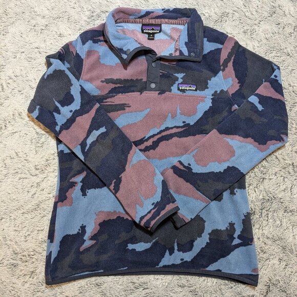 Patagonia Micro D Snap T Pullover Fleece Blue Camo Purple Medium - Picture 3 of 7
